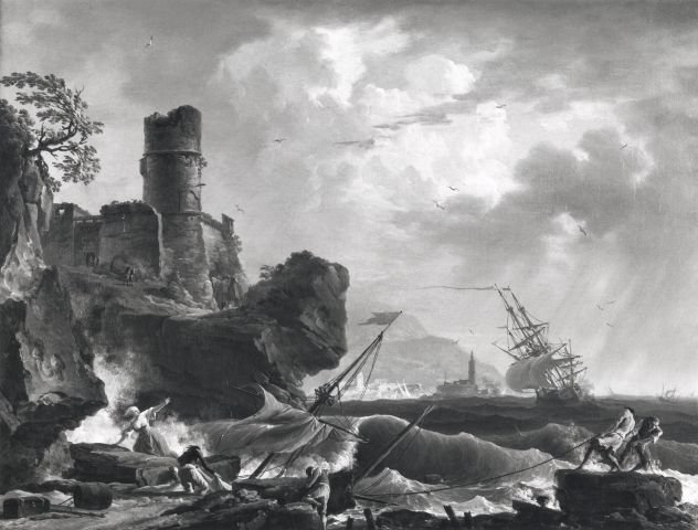 A. C. Cooper — Lacroix Charles François - sec. XVIII - Marina in tempesta con naufragio — insieme